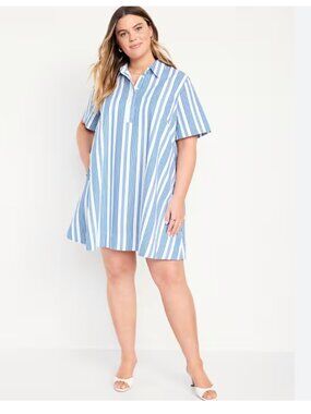 Old Navy Blue and White Striped 100% Cotton Shift Dress Size M Petite